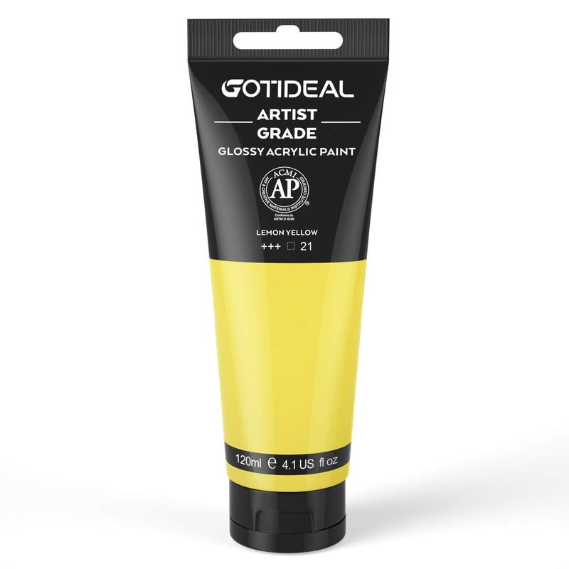 GOTIDEAL Acrylic Paint Lemon Yellow Tubes(120ml, 4.1 oz) Non Toxic Non Fading,Rich Pigments for Painters,Ideal for Canvas Wood Clay Fabric Ceramic Craft Supplies (Lemon Yellow) - Image 1